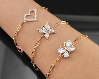 Real 10K Gold & 0.30 ctw Diamond Butterfly Diamond Bracelet Heart Diamond Bracelet |Real Diamond Bracelet | Christmas Diamond Gift For Her