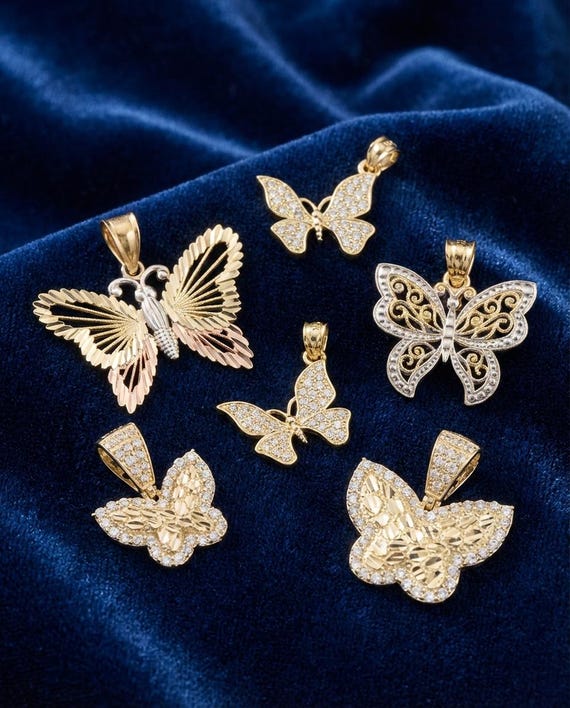 Real 10k Solid Gold Butterfly Pendants/  Real 10K Gold Womens /Pendant Women Gold Gift - Real Gold Butterfly