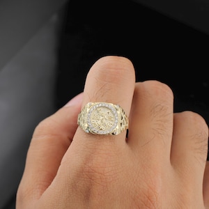 10K Gold Mexican Centenario 50 Pesos Ring Signet Ring Yellow Gold Centenario Coin Ring