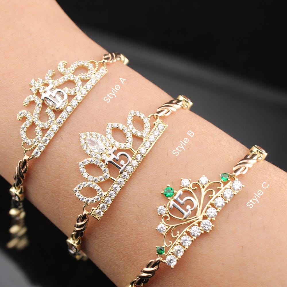 10K Gold Quinceañera Bracelet For Her Quince Anos Birthday Gift Heart 15th Birthday Gift, Real Gold 15th jewelry, Quinceanera Gift