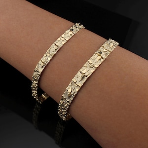 14K Gold Nugget Vintage Link Classic Diamond Cut Bracelet Gift for Men Women Gift High Quality Nugget Bracelet Jewelry Nugget 5.5mm 7.5mm