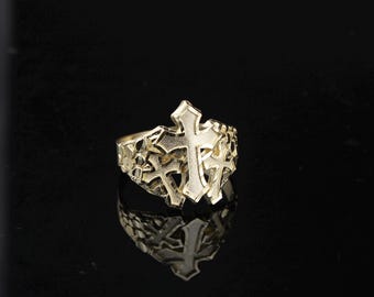 10k Solid Gold Cross Ring Crucifix Ring For Men  NEW style Cross Mens Ring