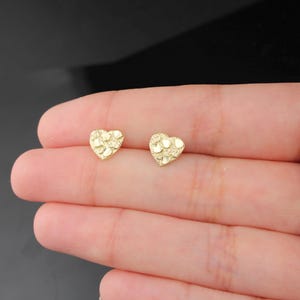 10k Solid Gold Heart Nugget Stud Earrings Push Back -  Girl Women Heart Nugget Dainty Gold Earrings, Unique Gift for Her