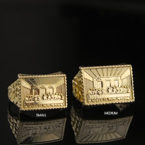 10K Gelbgold Abendmahl Rechteck Ring | Herren Abendmahl Ring | 10K Gold Herren Statement Ring | Religiöser Jesus Herrenring