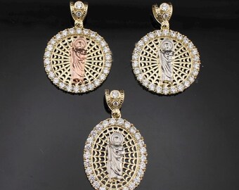 Real 10k Gold St Jude Pendant CZ Real Gold Saint Jude Rose Gold, White Gold, Yellow Gold Pendant Jesus Pendant