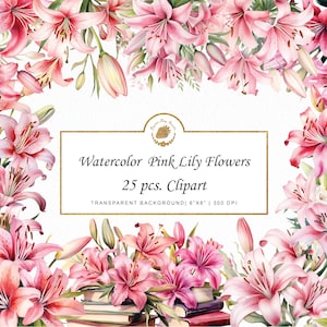 Aquarela Lírio Rosa Clipart Aquarela Lírio PNG Buquês Rosa Lírios aquarela lírio flor clipart png SVG pacote gráficos em aquarela
