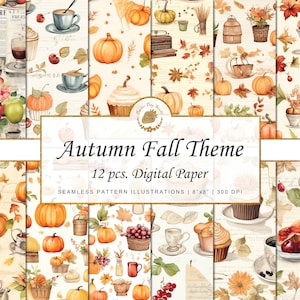 Autumn Elegance Seamless Digital Paper Set Enchanting Autumn Theme Seamless Pattern Instant Download Fall backgrounds Cozy season pattern