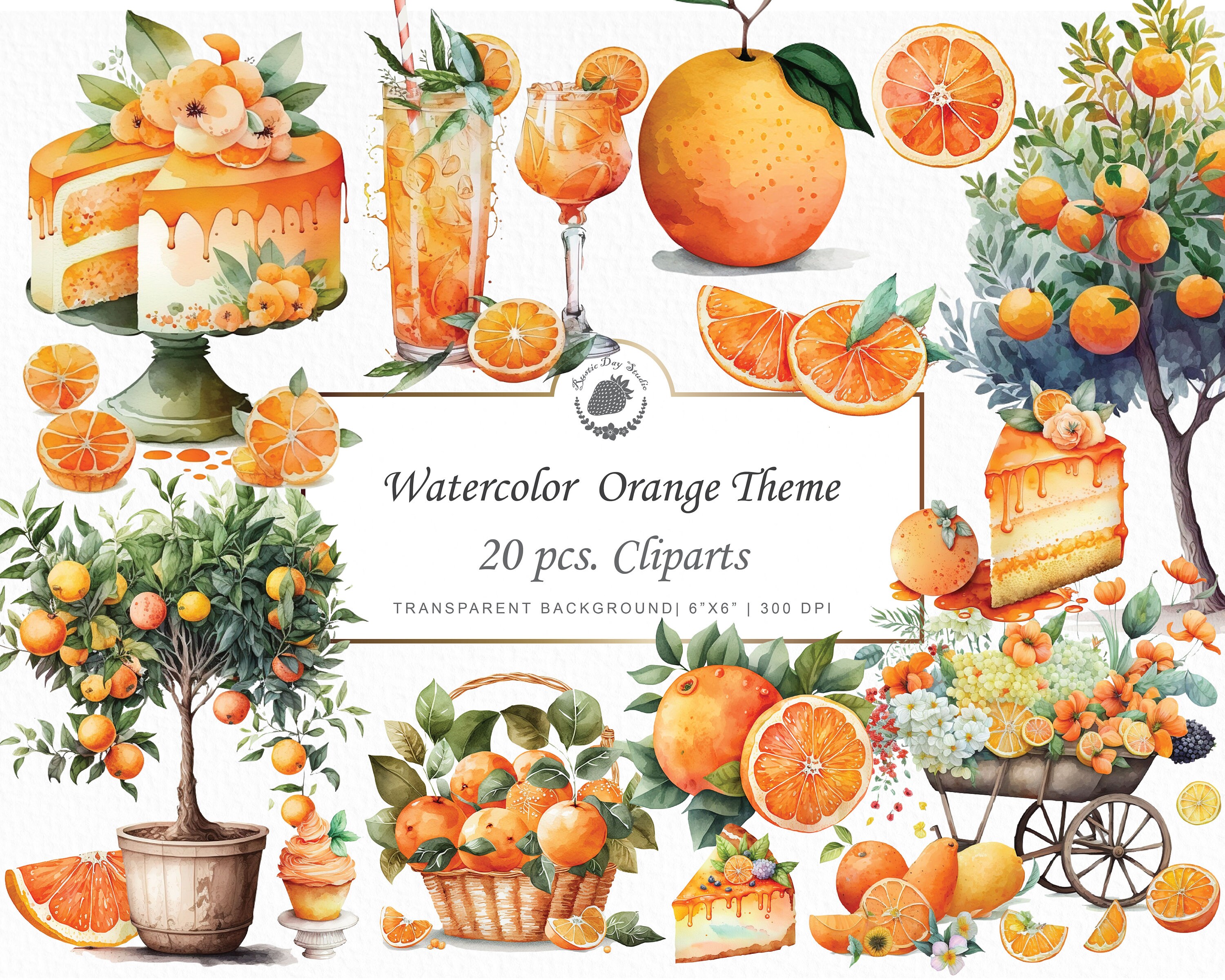 Watercolor Oranges Clipart citrus Clipart mandarin clipart sticker goodnotes watercolor clipart png clipart bundle watercolor graphics  svg