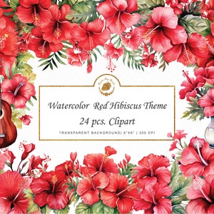 Aquarell Roter Hibiskus Clipart Tropischer Hibiskus Clipart Bundle Blumenaufkleber PNG Hochzeit Hibiskus Blumenstrauß Clipart Bundle Grafiken svg