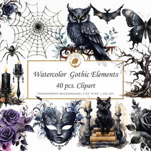 Watercolor Gothic Elements Clipart Halloween Clipart spider clipart sticker watercolor gothic clipart png svg clipart bundle graphics