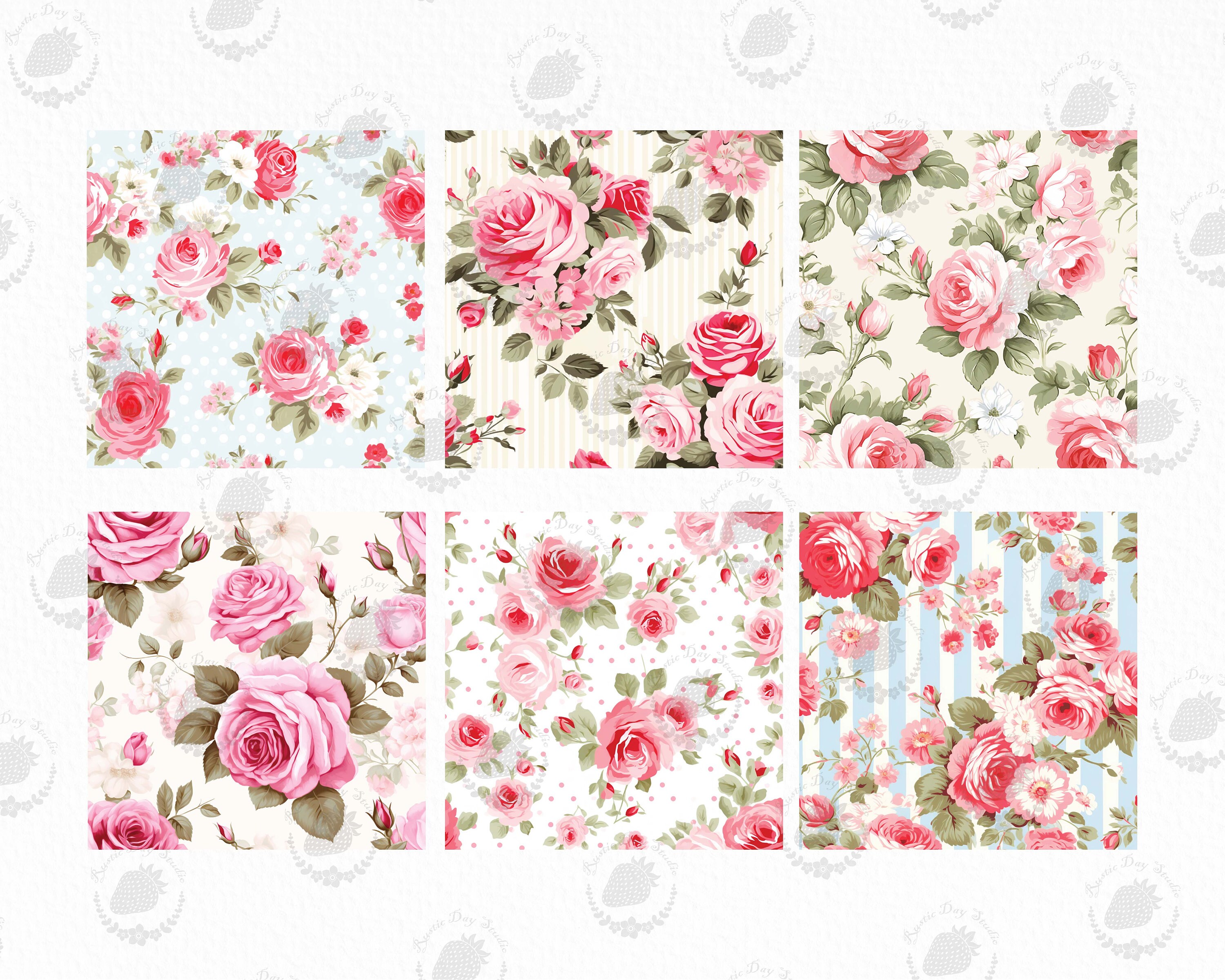 Shabby Chic Rose Floral Digital Paper: Seamless Vintage Patterns ...