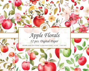 Papel digital floral de flor de manzano: Patrones sin costuras (descarga digital)