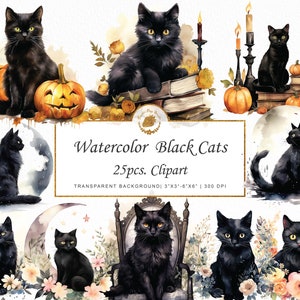 Watercolor Black Cat Clipart catt clipart halloween clipart watercolor clipart png cat halloween clipart bundle graphics svg