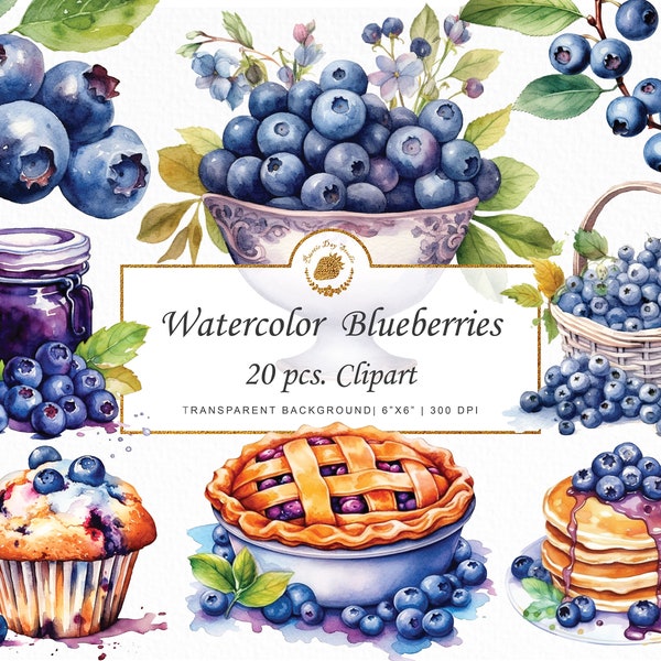 Watercolor Blueberry Watercolor Blueberry Clipart Bundle Juicy Delicious Berry Illustrations Berry Art Collection blueberry graphics  svg