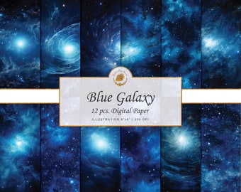 Blue Galaxy Digital Paper: Stardust Nebula Patterns (Digital Print)