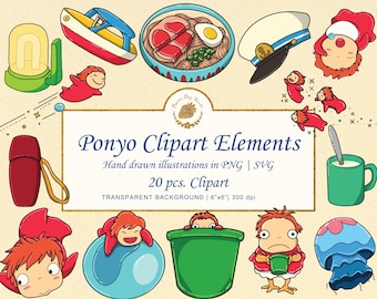 Pacchetto di adesivi e clipart Poonyo: Japan Anime Journal Gibli (Download digitale)