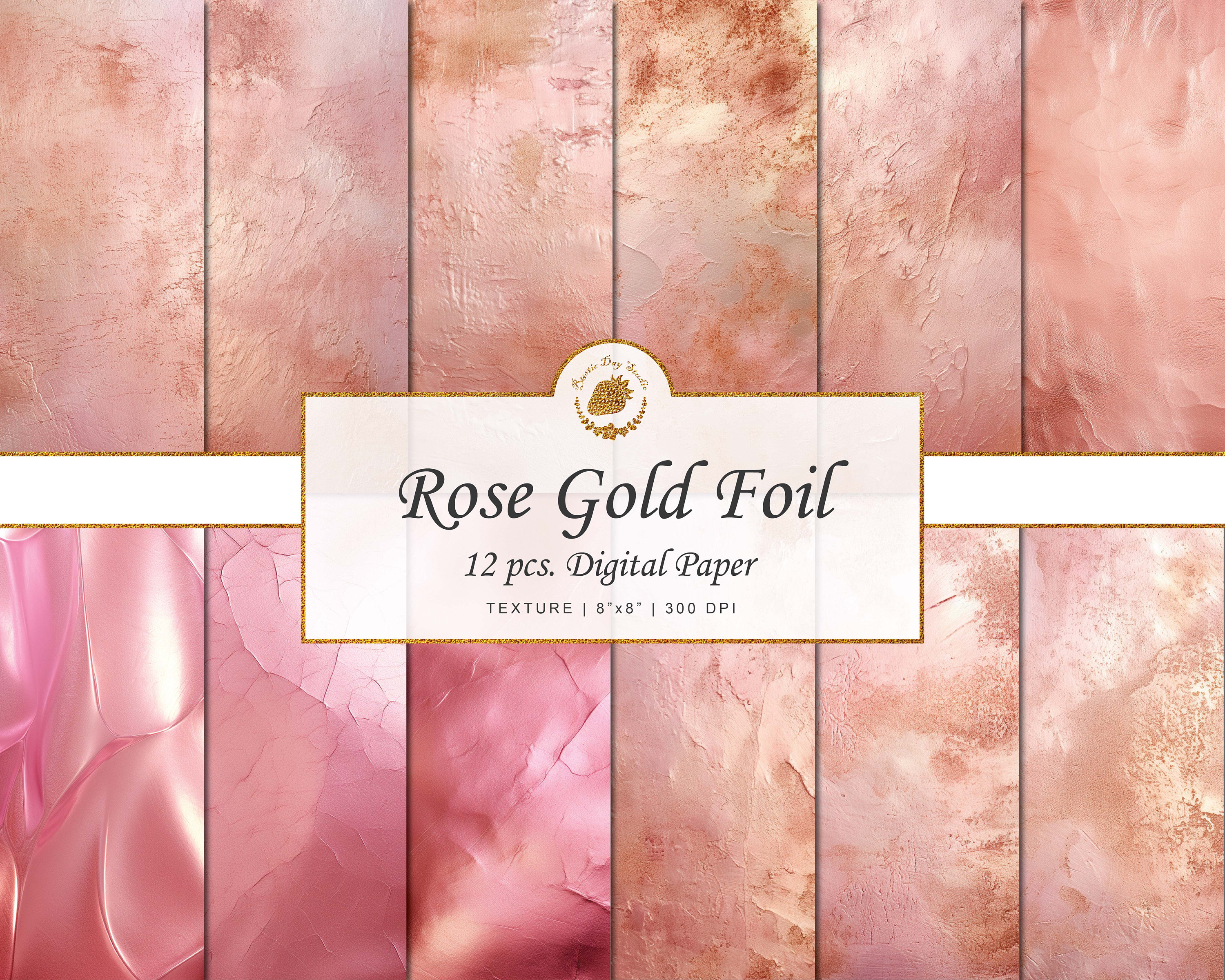 Rose Gold Foil Texture Digital Paper: Shimmering Metallic Backgrounds ...