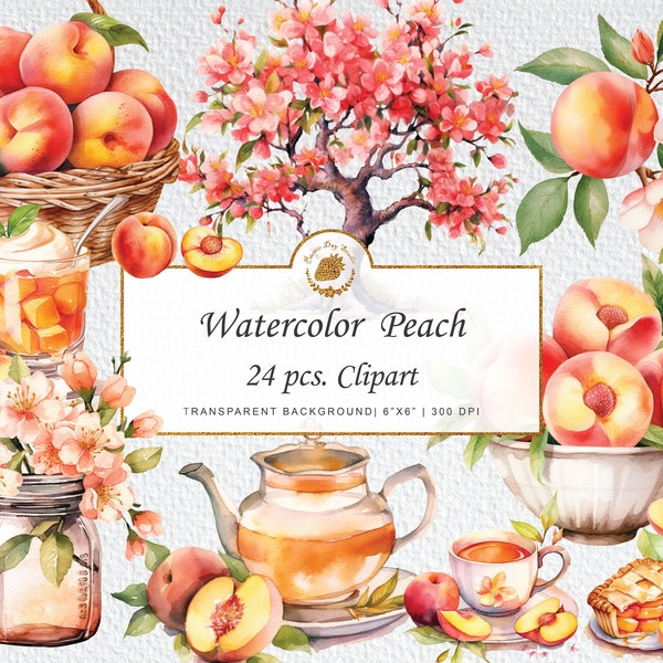 Watercolor Peach Clipart peach tree Clipart peach flower clipart aesthetic watercolor clipart png clipart bundle watercolor graphics svg