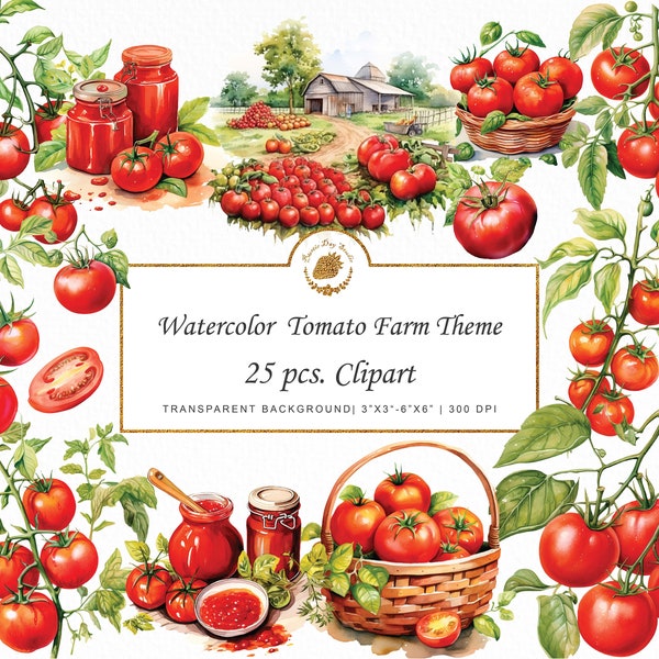 Watercolor Tomato Clipart Vegetable Clipart Farm clipart sticker good notes watercolor clipart png Marinara clipart graphics watercolor svg