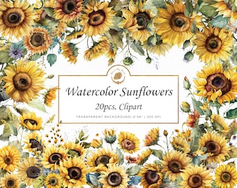 Watercolor Sunflower Clipart: Floral Bouquet PNG, SVG (Digital Download)