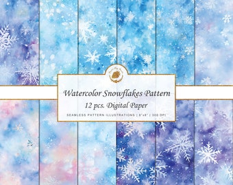 Watercolor Snowflake Pattern: Christmas Digital Paper (12 pcs)