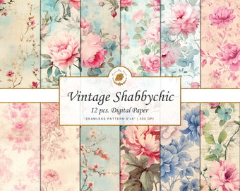 Shabby Chic Floral Digital Paper: Vintage Peony Watercolor (Digital Download)