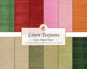 Linen Texture Digital Paper: 12 Seamless Patterns (8x12, 300 DPI)