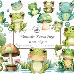Clipart grenouille aquarelle aquarelle grenouille kawaii clipart Cottagecore clipart aquarelle esthétique png aquarelle clipart bundle graphiques svg