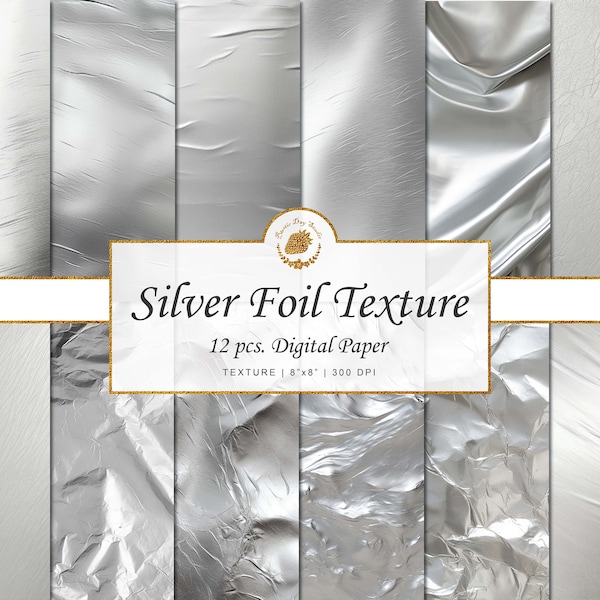 Silver Foil Texture Digital Paper Luxurious Designs Junk Journal Scrapbooking Invitation Card Digital Material Printable Background