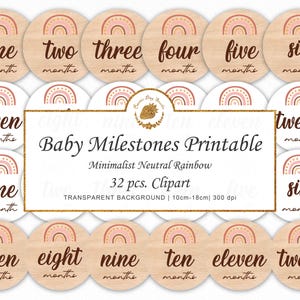 Baby Milestone Cards: Minimalist Neutral Rainbow, Printable PNG (Digital Download)