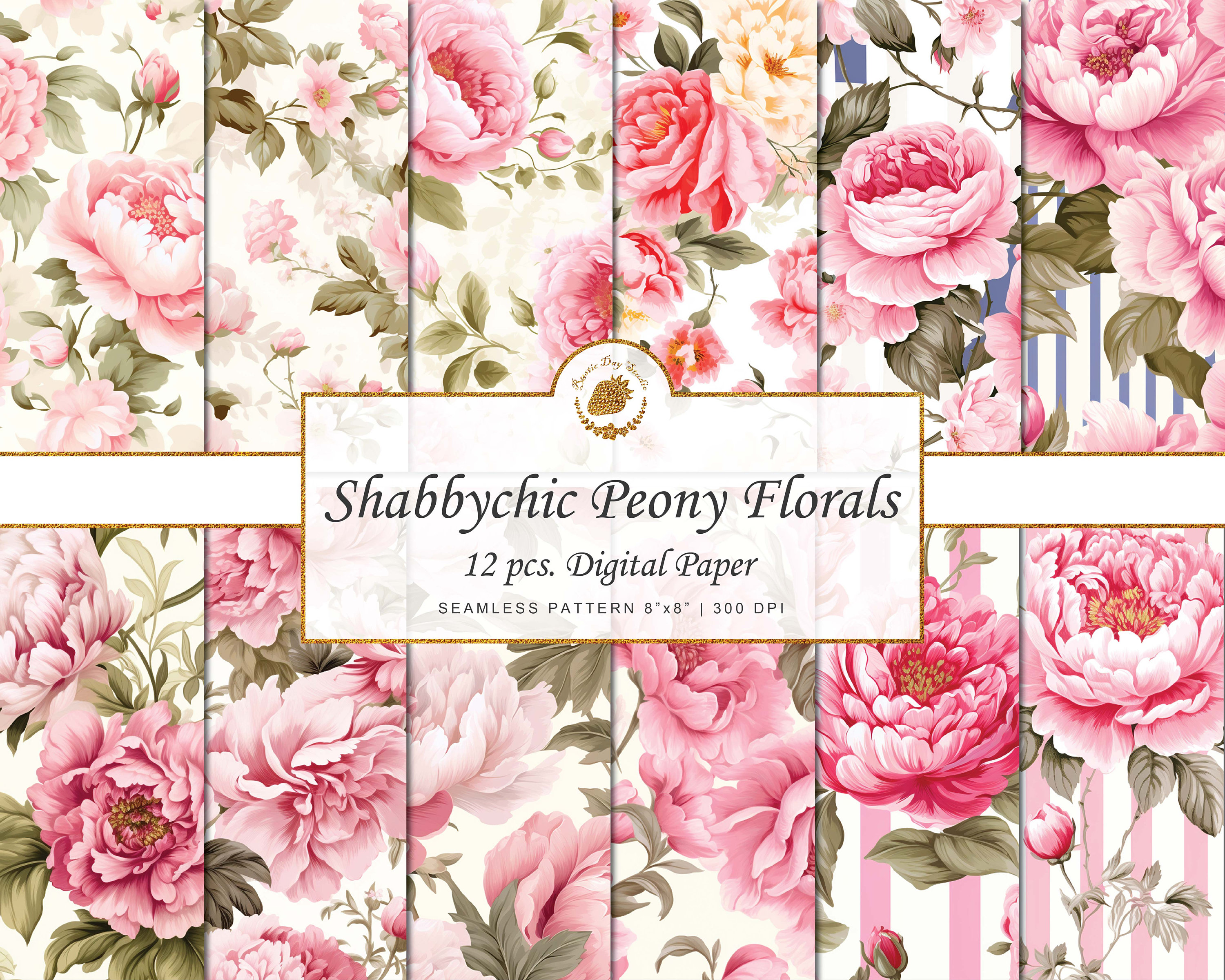 Shabby Chic Pink Peony Digital Paper: Vintage Floral Seamless Pattern ...