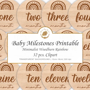 Baby Milestone Cards: Minimalist Woodburn Rainbow Baby Decor Printable PNG (Digital Download)