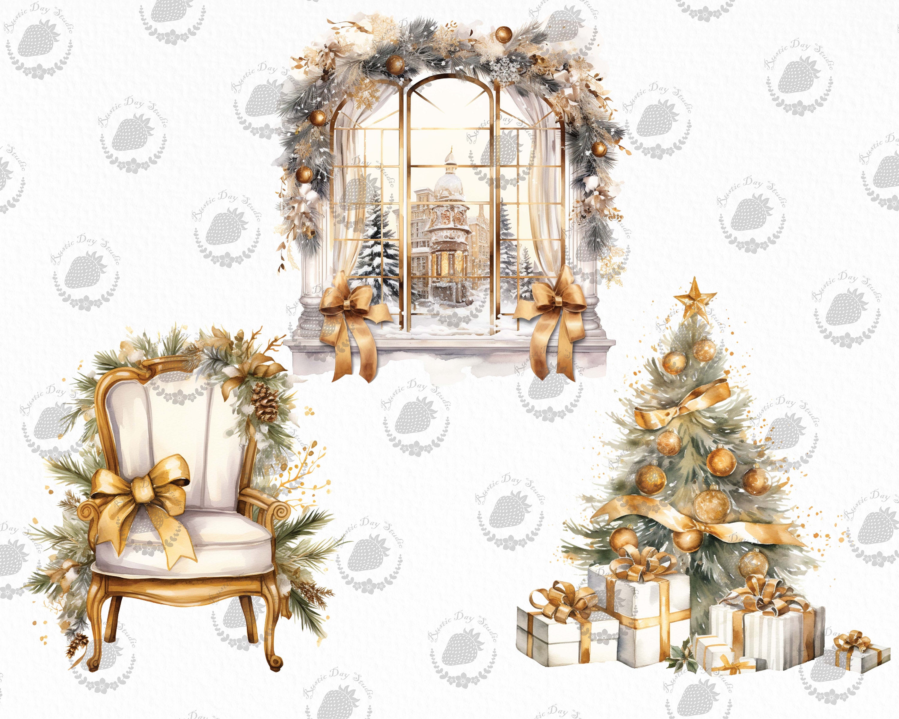 Watercolor Gold Christmas Clipart Bundle (PNG, SVG) - Etsy