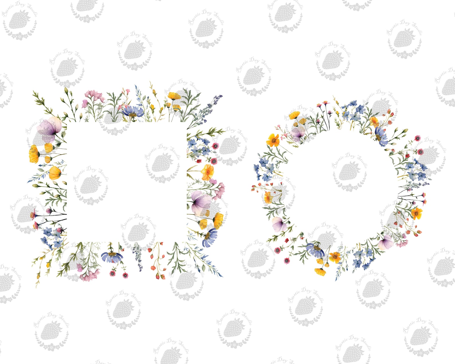 Watercolor Wildflower Frame Clipart: Floral Meadow PNG SVG Borders ...