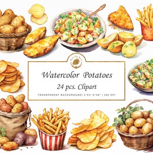 Clipart pomme de terre aquarelle Clipart légume clipart frites autocollant bonnes notes clipart aquarelle png chips clipart bundle graphiques svg