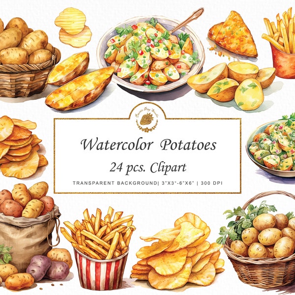Watercolor Potato Clipart Vegetable Clipart french fries clipart sticker good notes watercolor clipart png chips clipart bundle graphics svg
