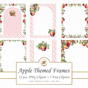 Watercolor Apple Autumn Frames Bundle Floral Clipart PNG Frame Invitation Card Printable Border Rustic Fairy Party Digital Card Apple Theme