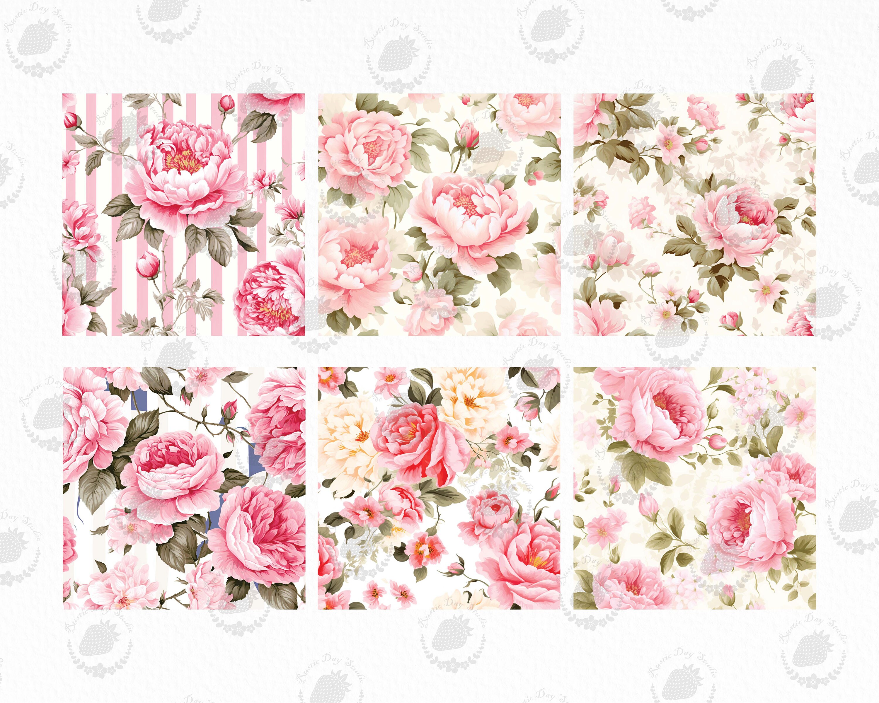 Shabby Chic Pink Peony Digital Paper: Vintage Floral Seamless Pattern ...