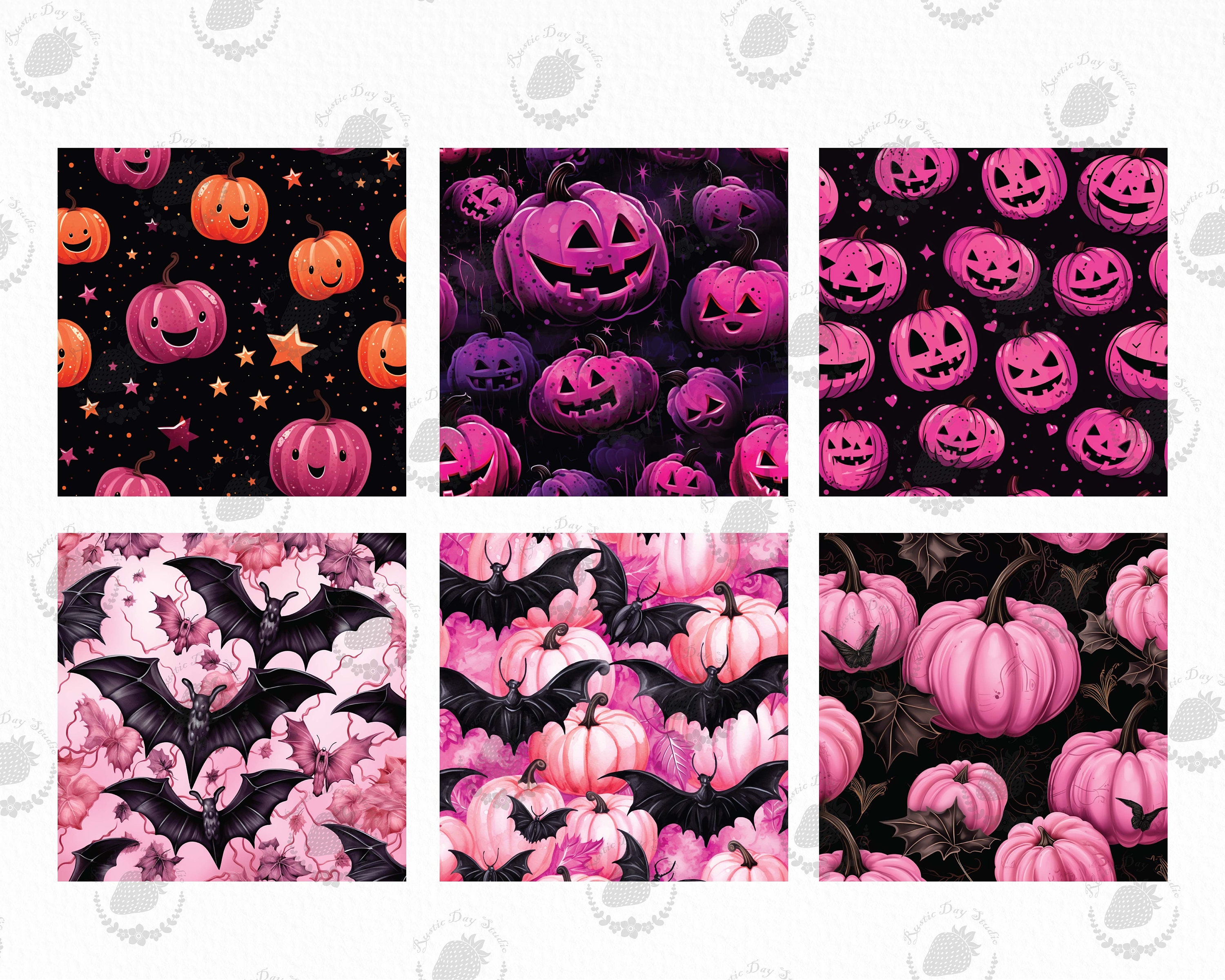 Black & Pink Halloween Seamless Patterns: Elegant Gothic Digital Paper ...