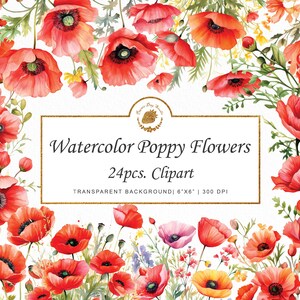 Clipart coquelicot aquarelle coquelicots clipart PNG SVG Aquarelle florale Bouquet de fleurs des prés Fleurs printanières Goonotes Journal Scrapbooking Sticker