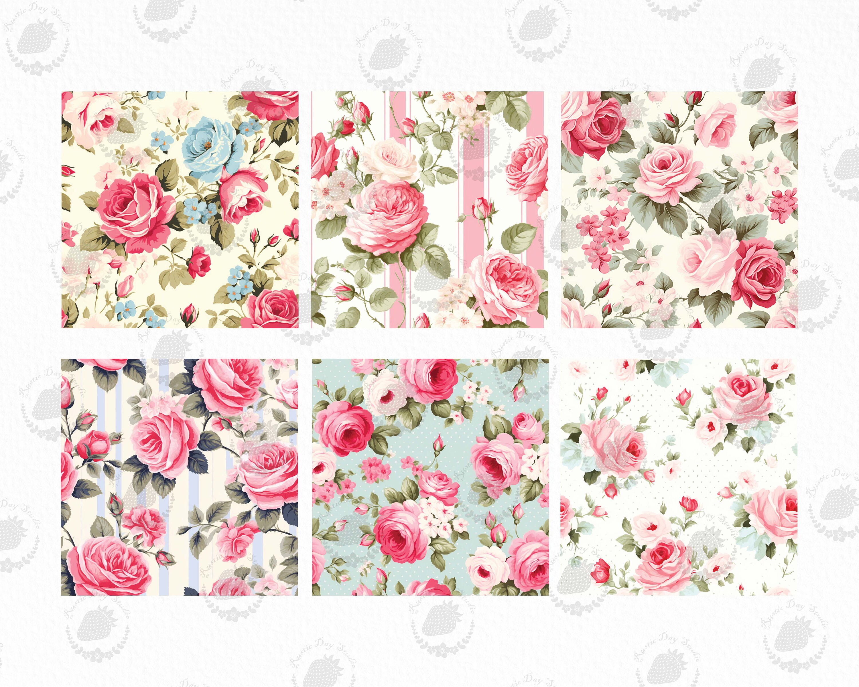 Shabby Chic Rose Floral Digital Paper: Seamless Vintage Patterns ...