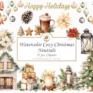 Watercolor Cozy Christmas Theme Clipart Christmas Neutral Christmas clipart watercolor Christmas clipart png clipart bundle graphics svg