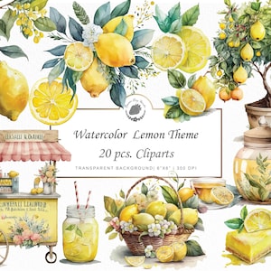 Aquarell Zitrone Clipart Zitronen Clipart Limonade Clipart Sommer Zitrone Torte Clipart Aufkleber Aquarell Png SVG Bundle Aquarell Grafiken