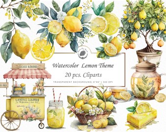 Watercolor Lemon Clipart lemons Clipart lemonade clipart summer lemon tart clipart sticker watercolor png svg bundle watercolor graphics