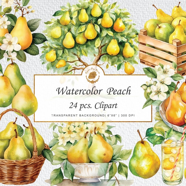Watercolor Pear Clipart Pear decor Clipart pear tree clipart fruit basket watercolor clipart png svg bundle watercolor painting graphics