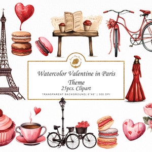 Acuarela San Valentín París Clipart Corazón svg café gráficos chocolate png flor acuarela San Valentín tarjeta temática gráficos de arte digital