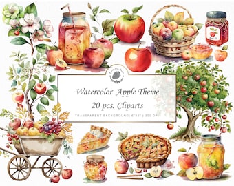 Watercolor Apple Clipart Autumn Clipart Fruit clipart sticker goodnotes watercolor clipart png Apple clipart bundle watercolor graphics svg