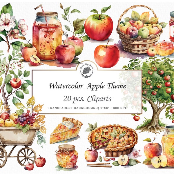 Watercolor Apple Clipart Autumn Clipart Fruit clipart sticker goodnotes watercolor clipart png Apple clipart bundle watercolor graphics svg