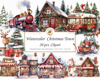 Aquarell Weihnachtsstadt Clipart: Nordpol Grafiken (PNG)