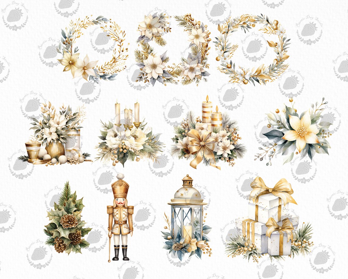 Watercolor Gold Christmas Clipart Bundle (PNG, SVG) - Etsy